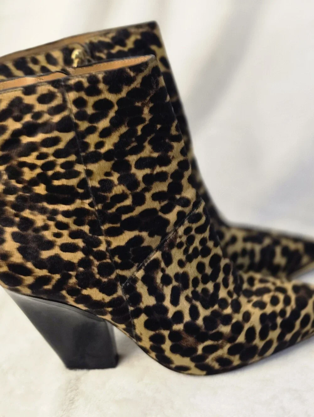 Tory‎ Burch Leopard Calf Hair Ankle Boots Pointed Toe Brown Black 9.5M 76576